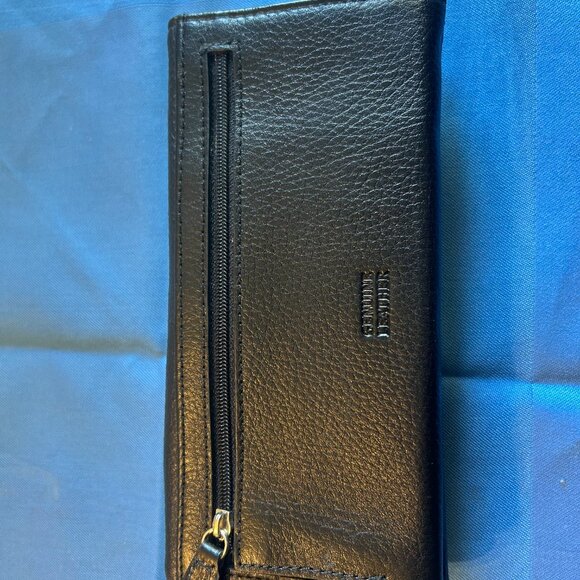 GIANI BERNINI WALLET Tri-Fold Pebble Leather Receipt Flap Black Silver Hardware - Picture 7 of 10